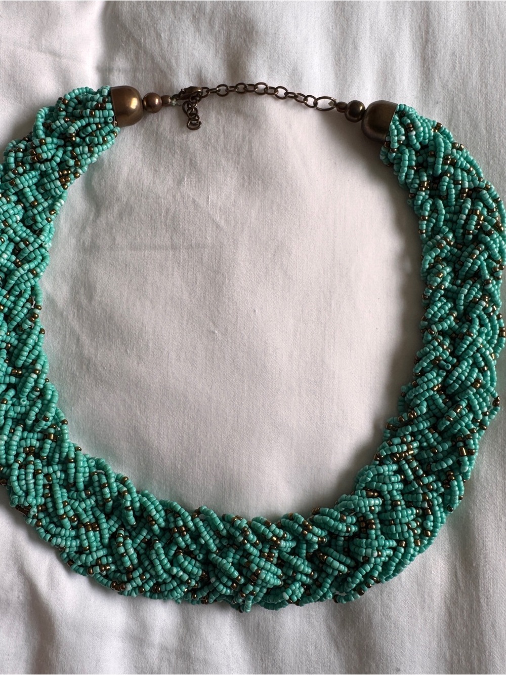 Turquoise Beaded Braided Statement Necklace - Unbranded